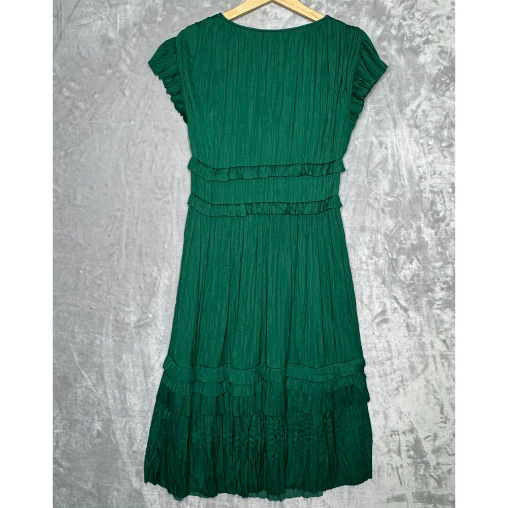 Anthropologie Current Air Sereia Dress Womens Small Dark Green Midi V Neck - Picture 2 of 8